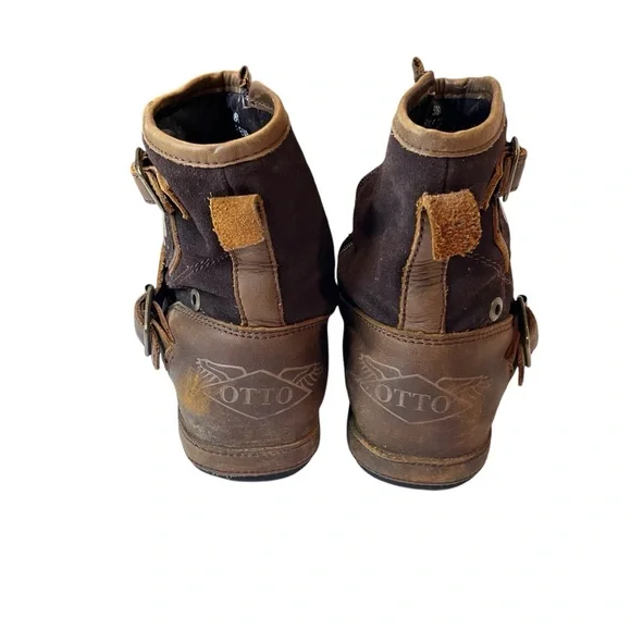 OTTO ZONE Cowboy/Motorcycle Boots, Brown Leather, Side Zippers, Buckles, Sz 11.5 - Picture 4 of 11